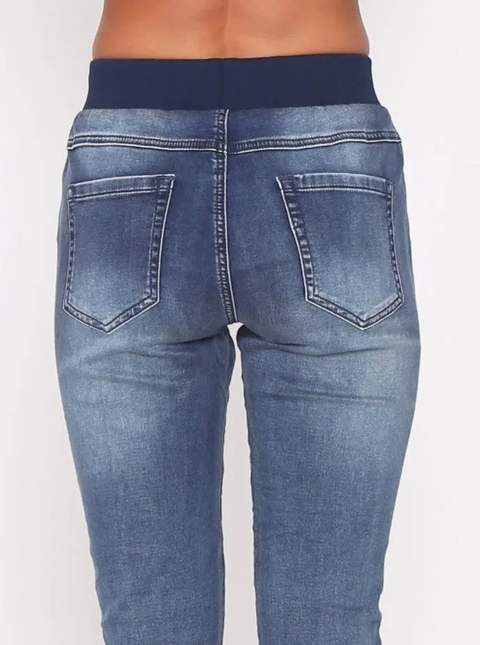 Riley Stretch Denim Joggers - Blue