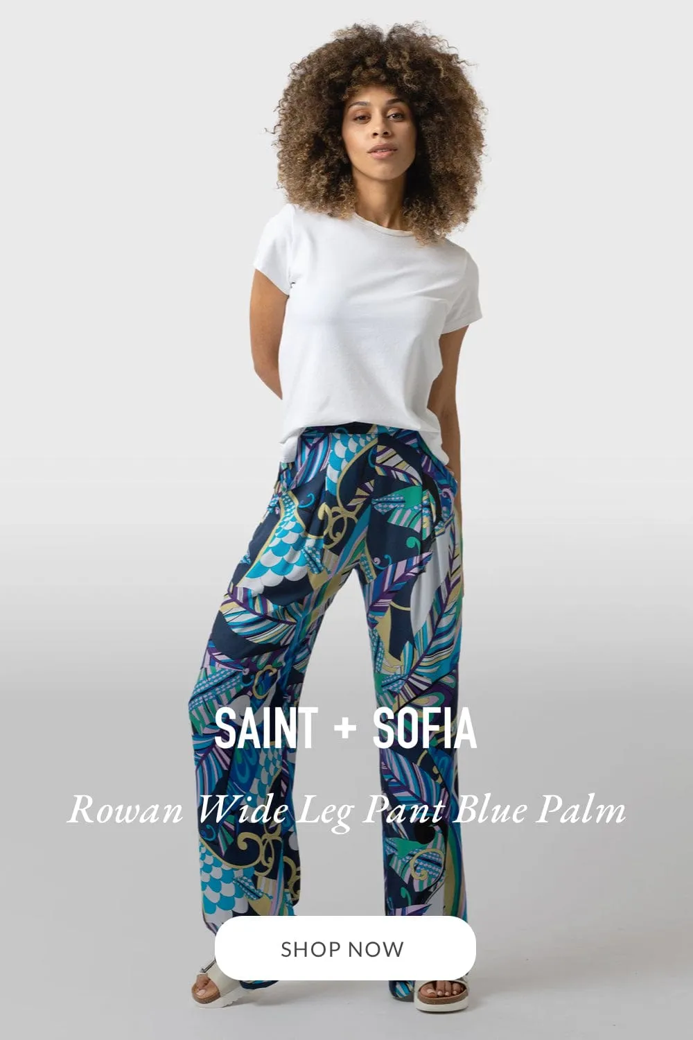 Rowan Wide Leg Pant - Blue Palm