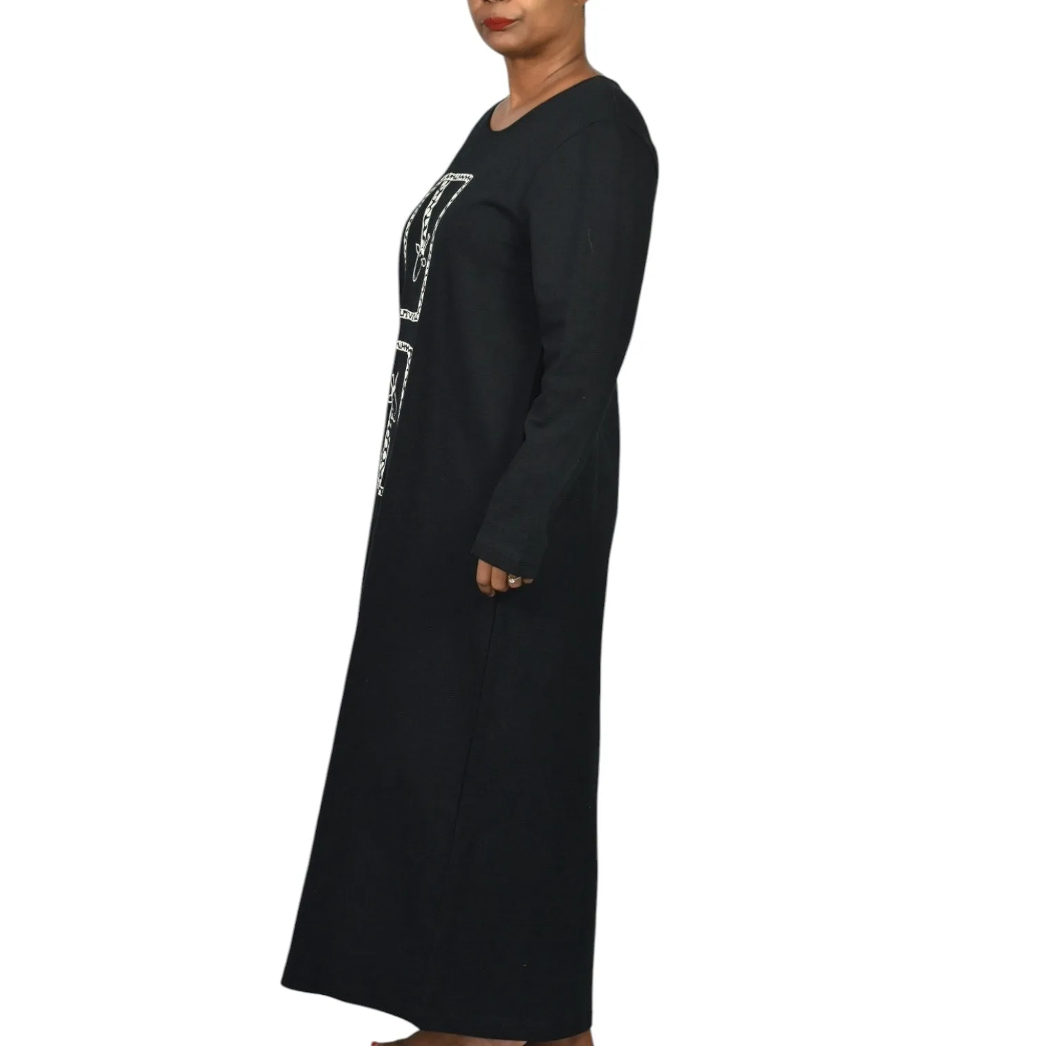 Vintage Cite Giraffe Knit Dress Black Maxi Wearable Art Graphic Lounge Casual Size Small